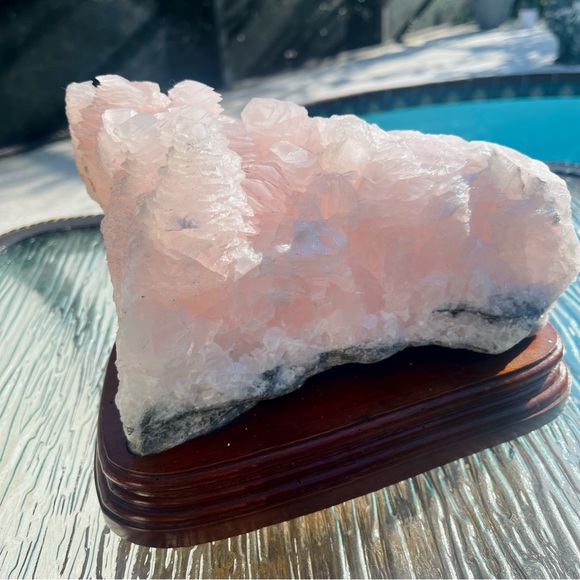 Mangano Calcite Large Pink Calcite Cluster w/ Wood Base Pink Calcite Home Decor - Picture 6 of 17